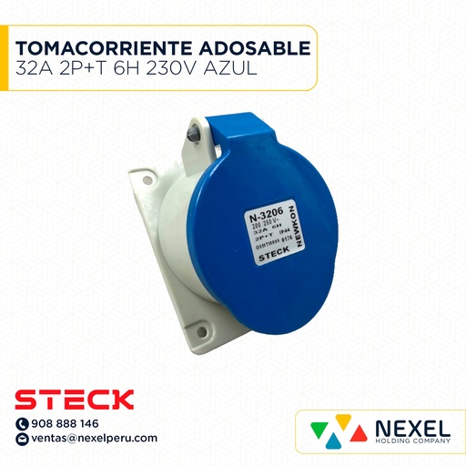 [F111096] TOMACORRIENTE ADOSABLE 32A 2P+T 6H 230V AZUL IP44 / N-3206 STECK