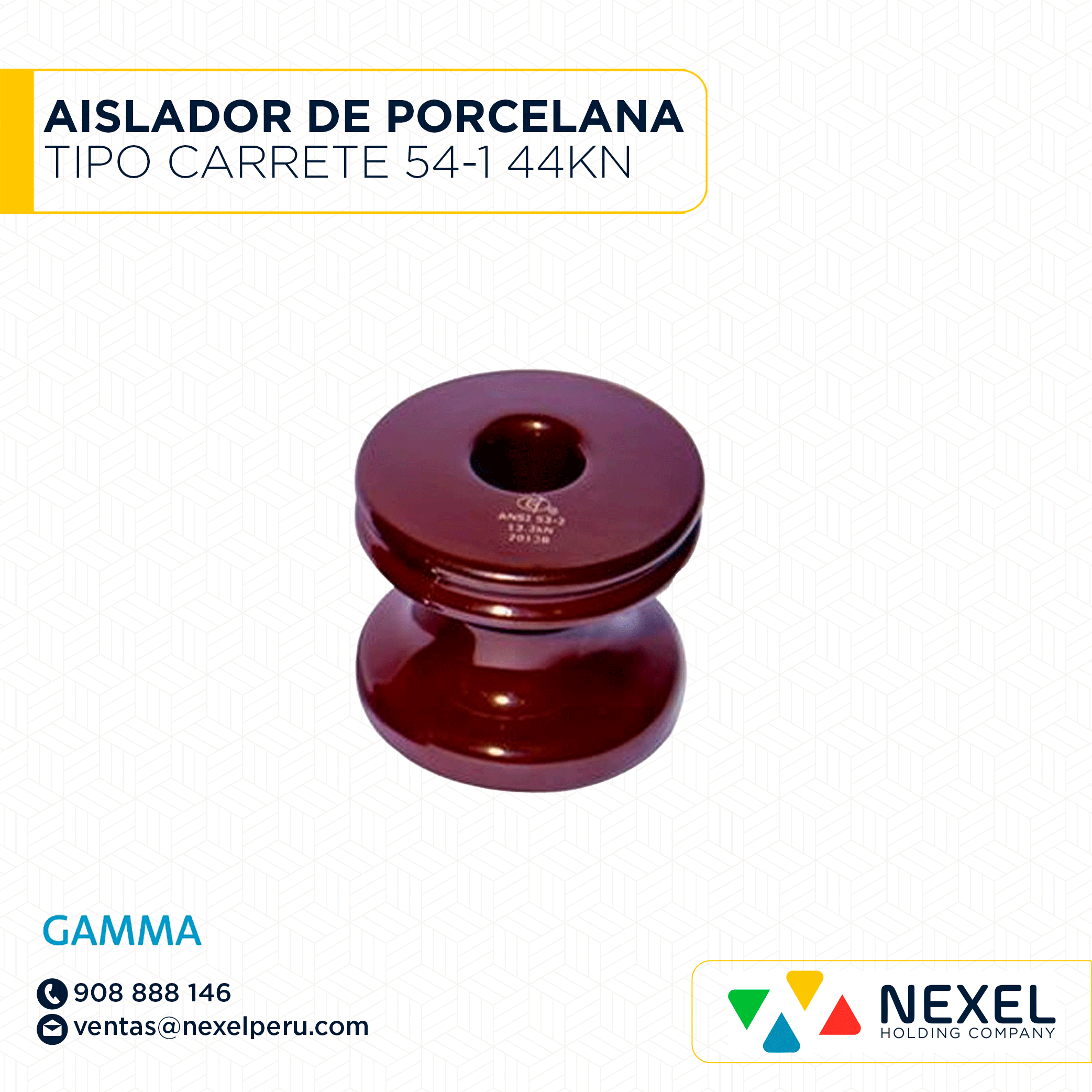 [J12957] AISLADOR DE PORCELANA TIPO TENSOR ANSI 54-1 44KN GAMMA