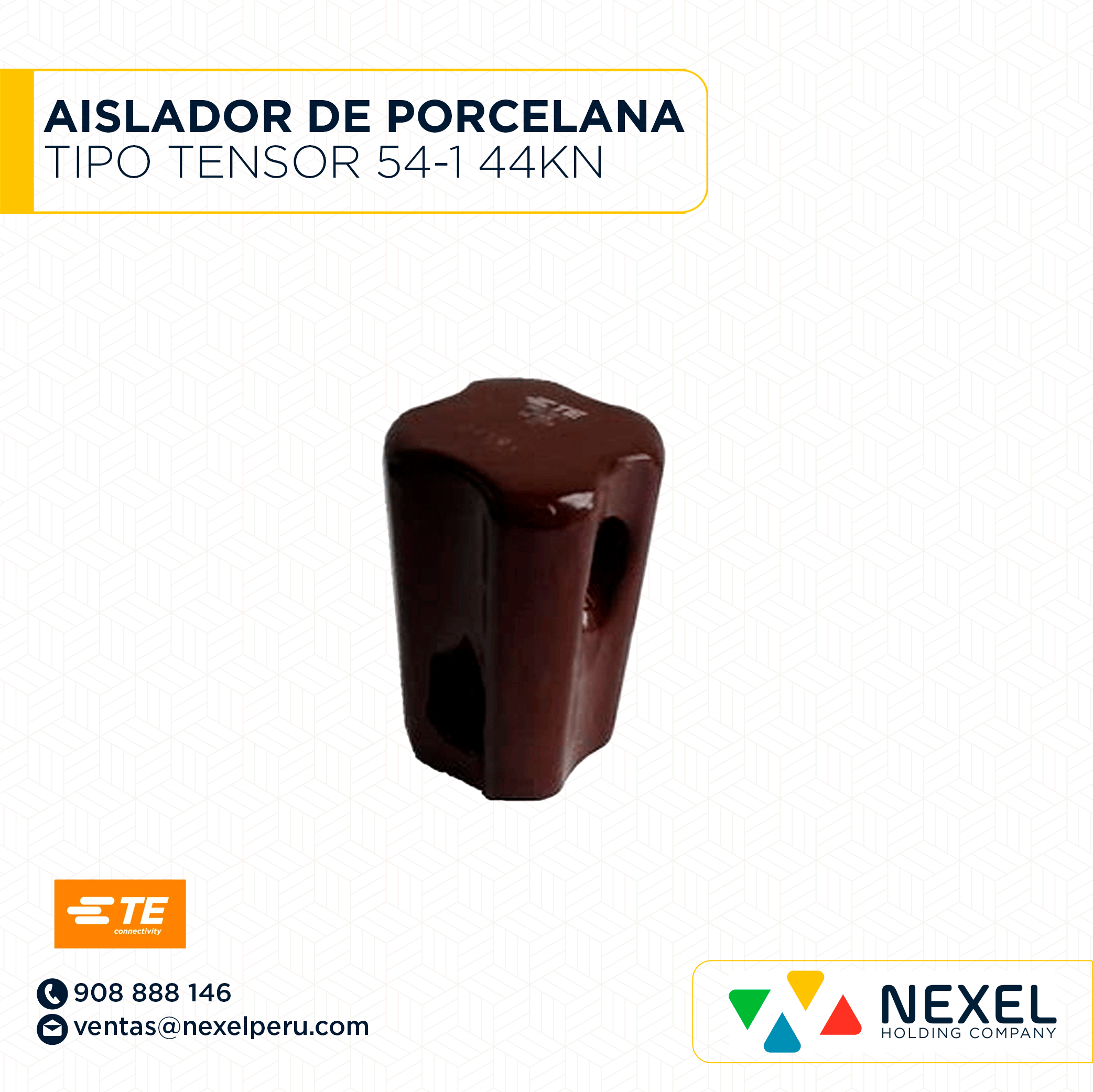 [J12956] AISLADOR DE PORCELANA TIPO TENSOR ANSI 54-1 44KN TE CONNECTIVITY