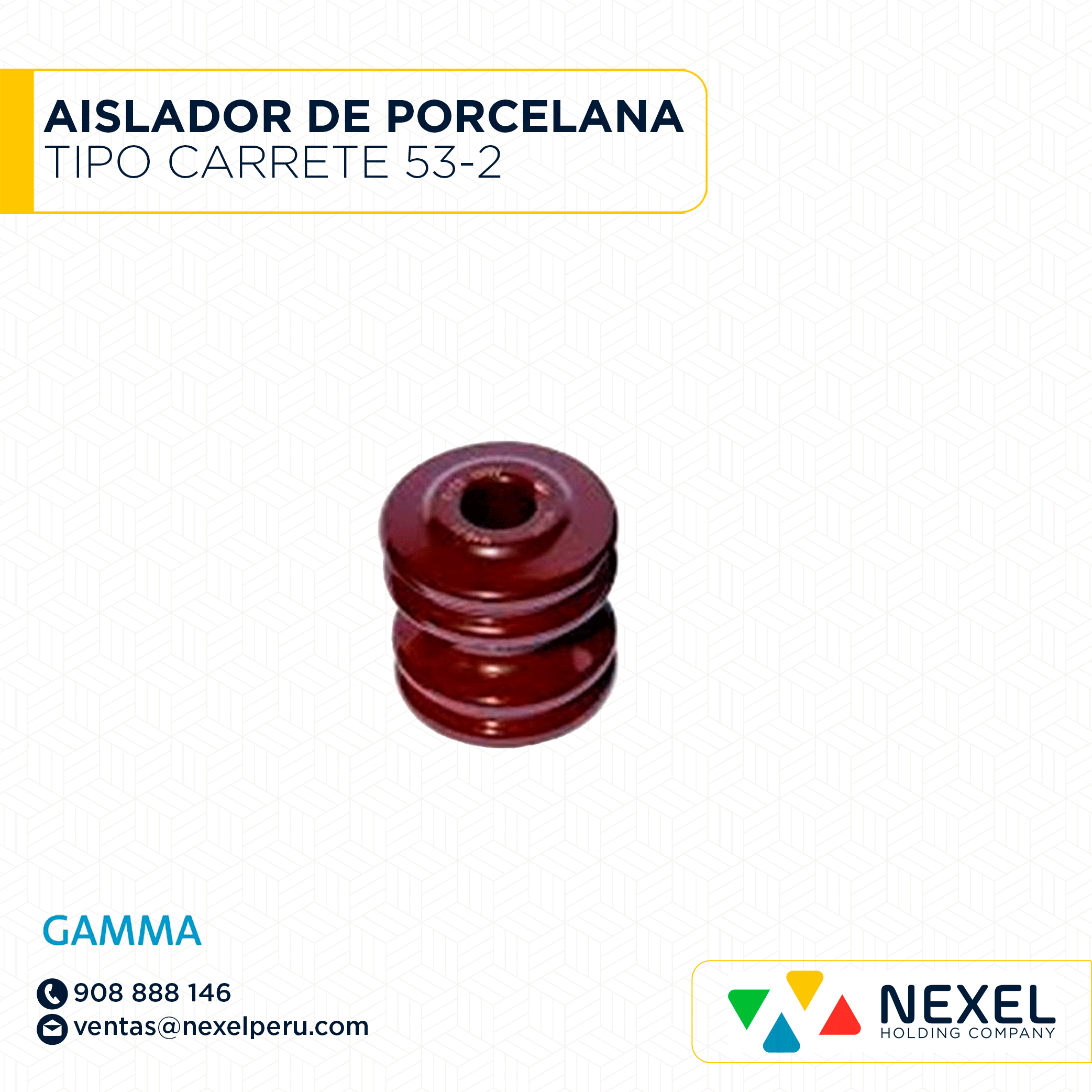 [J12828] AISLADOR DE PORCELANA TIPO CARRETE 53-2 GAMMA