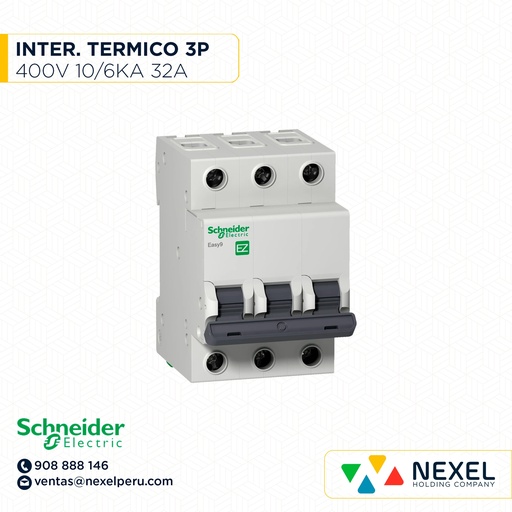 [G152696] INTERRUPTOR AUT TERMOMAG P/RIEL 3P 32A 230/400VAC 10/6KA EASY9 EZ9F56332 SCHNEIDER