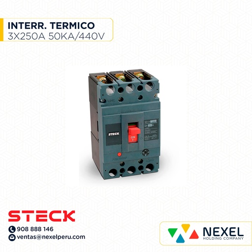 [G26245] INTERRUPTOR TERMOMAGNETICO 3X250A (200-250A). 50/30/18KA EN 220/440V SD-AT250(OULET SIN PASANTE7CAJA) STECK