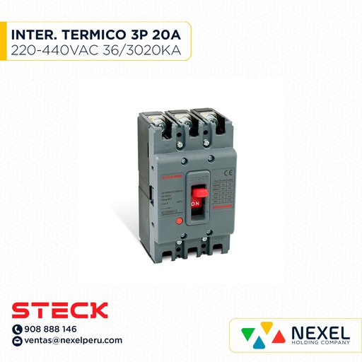 [G26243] INTERRUPTOR AUT CAJA MOLD 3P FIJO 20A 36/30/25KA 220/400/440VAC SDJS20 (SD-LS20) (OULET SIN PASANTE/ CAJA) STECK