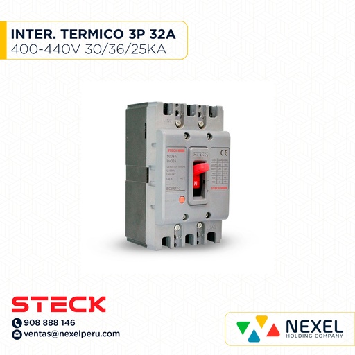 [G26240] INTERRUPTOR AUT CAJA MOLD 3P FIJO 32A 36/30/25KA 220/400/440VAC SDJS32 (SD-LS32) (OULET SIN PASANTE/CAJA) STECK