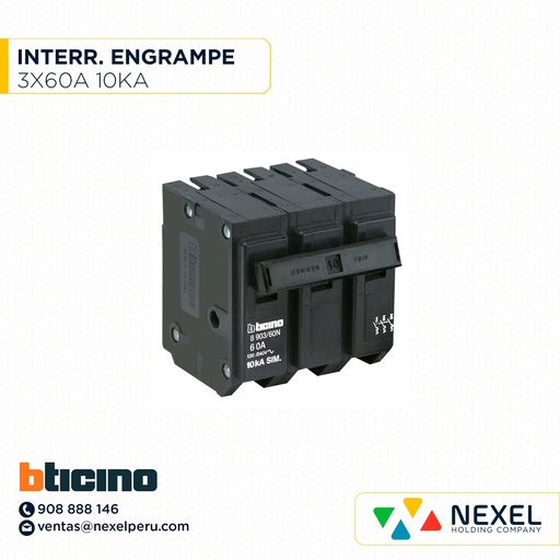 [G86225] INTERRUPTOR ENGRAMPE 3X60A 10KA BTICINO (OUTLET)