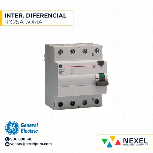 [G16211] INTERRUPTOR DIFERENCIAL 4X25A 30MA KBP GENERAL ELECTRIC (OUTLET)