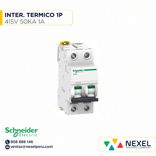 [G16209-O] OUT-INTERRUPTOR AUT TERMOMAG P/RIEL 1P 1A 230/415VAC 50/3KA IC60N A9F74101 SCHNEIDER