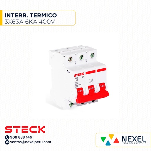 [G14683] INTERRUPTOR TERMICO 3X63A. 6KA /220V RIEL / SDZ-D63C63 STECK