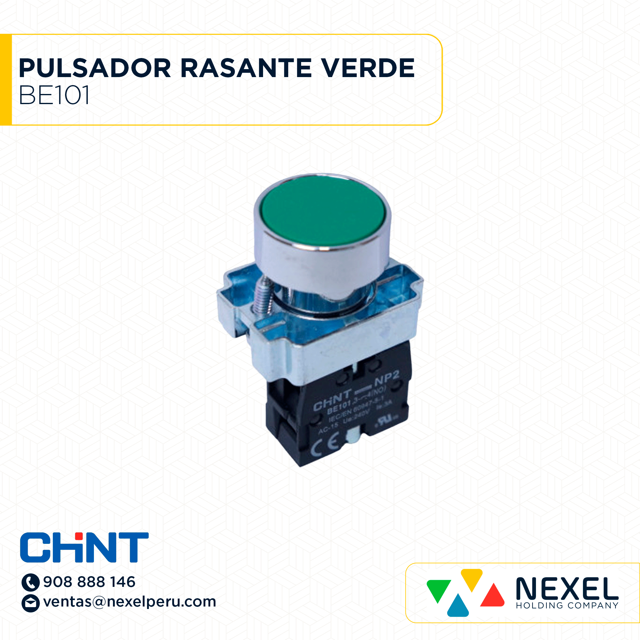 [G64538-O] OUT- PULSADOR RASANTE VERDE BE101 CHINT