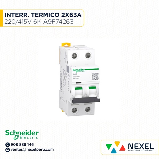 [G14250] INTERR. TERMICO 2X63A 230/400V 6K IC60N C63A A9F74263*** SCHNEIDER