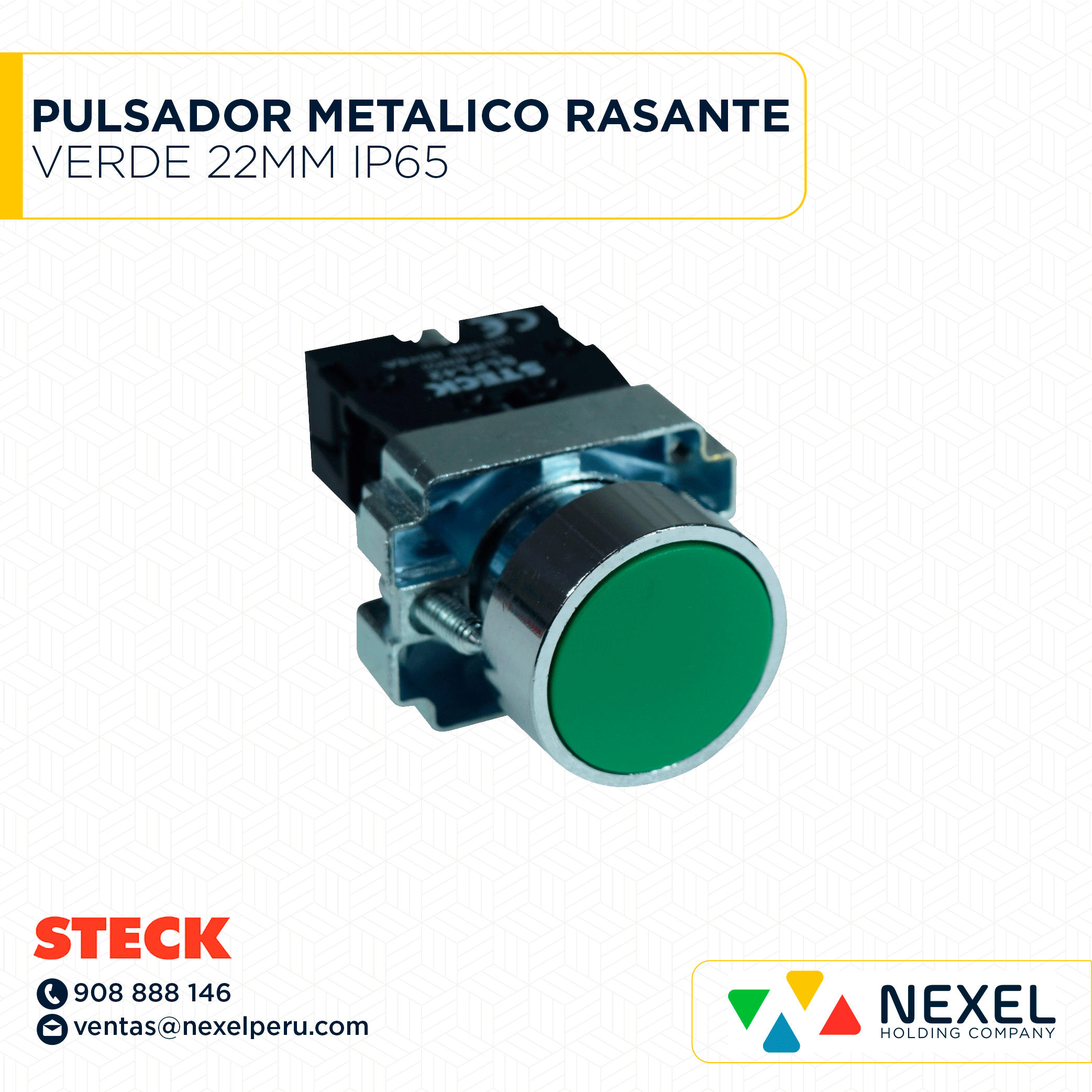[G64242] PULSADOR METALICO RASANTE VERDE 22MM IP65 S-LMRN2 S/ BLOCK DE CONTACTO STECK