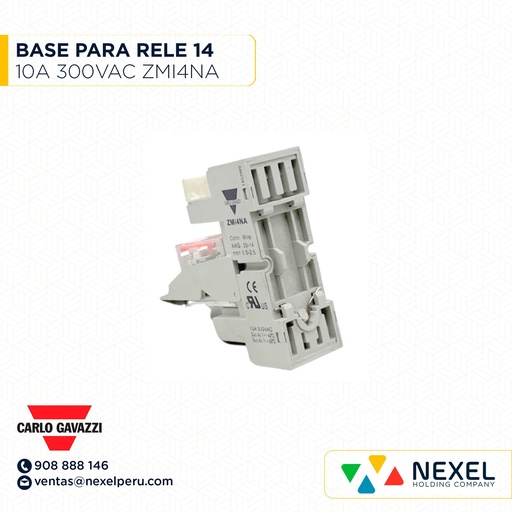 [G33743] BASE PARA RELE DIN. TORNILLO.14 PINES.10A .300VAC ZMI4NA CARLO GAVAZZI