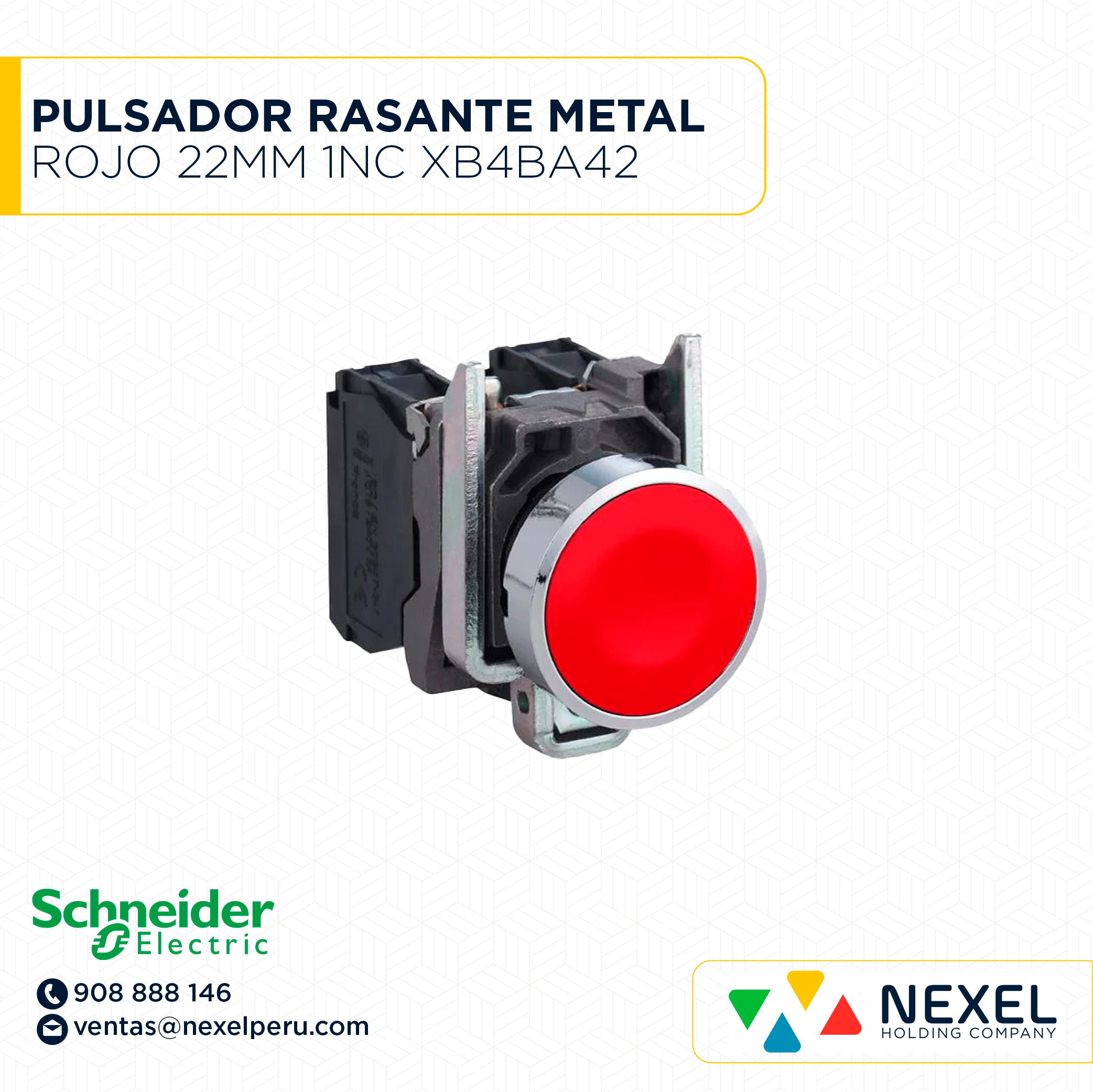 [G63652-O] OUT- PULSADOR RASANTE METAL ROJO 22MM 1NC HARMONY XB4BA42 SCHNEIDER