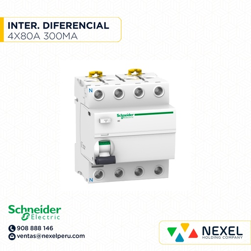 [G13645] INTERRUPTOR DIFERENCIAL 4X80A 300MA MULTI9 ID/RCCB80A SCHNEIDER