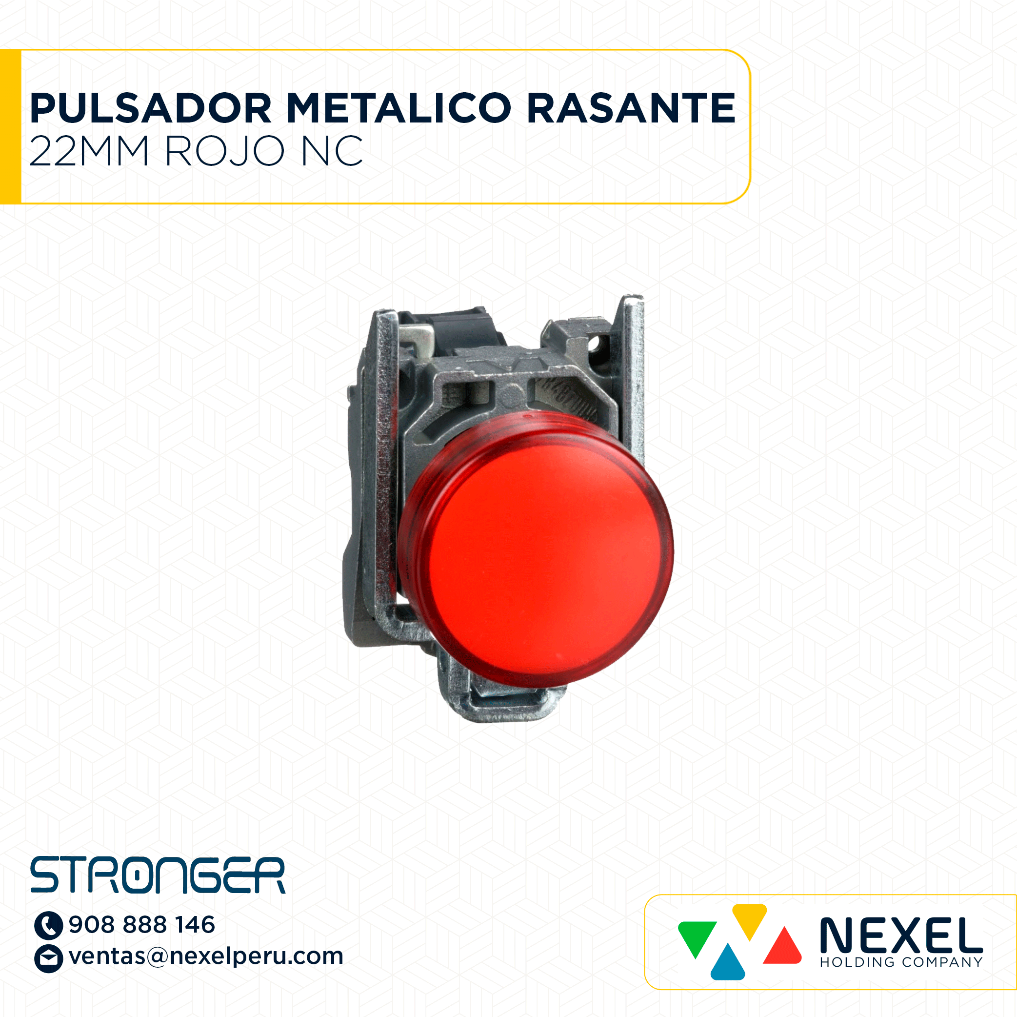 [G63046-O] OUT- PULSADOR METALICO RASANTE 22MM ROJO NC STRONGER