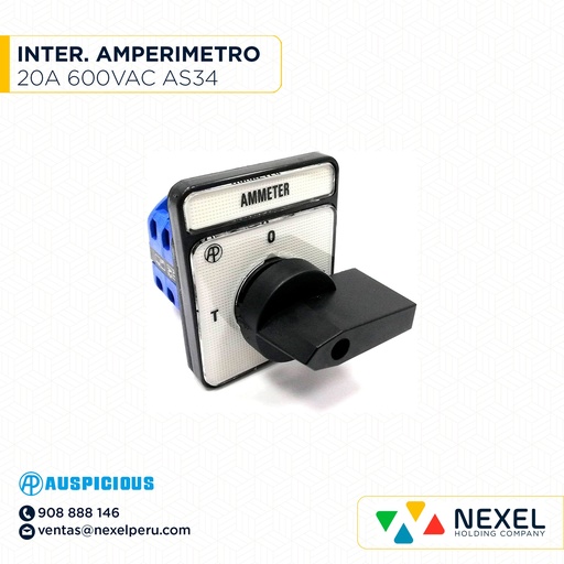 [G73039] INTERRUPTOR DE AMPERIMETRO 20A 600VAC AS34 AUSPICIOUS