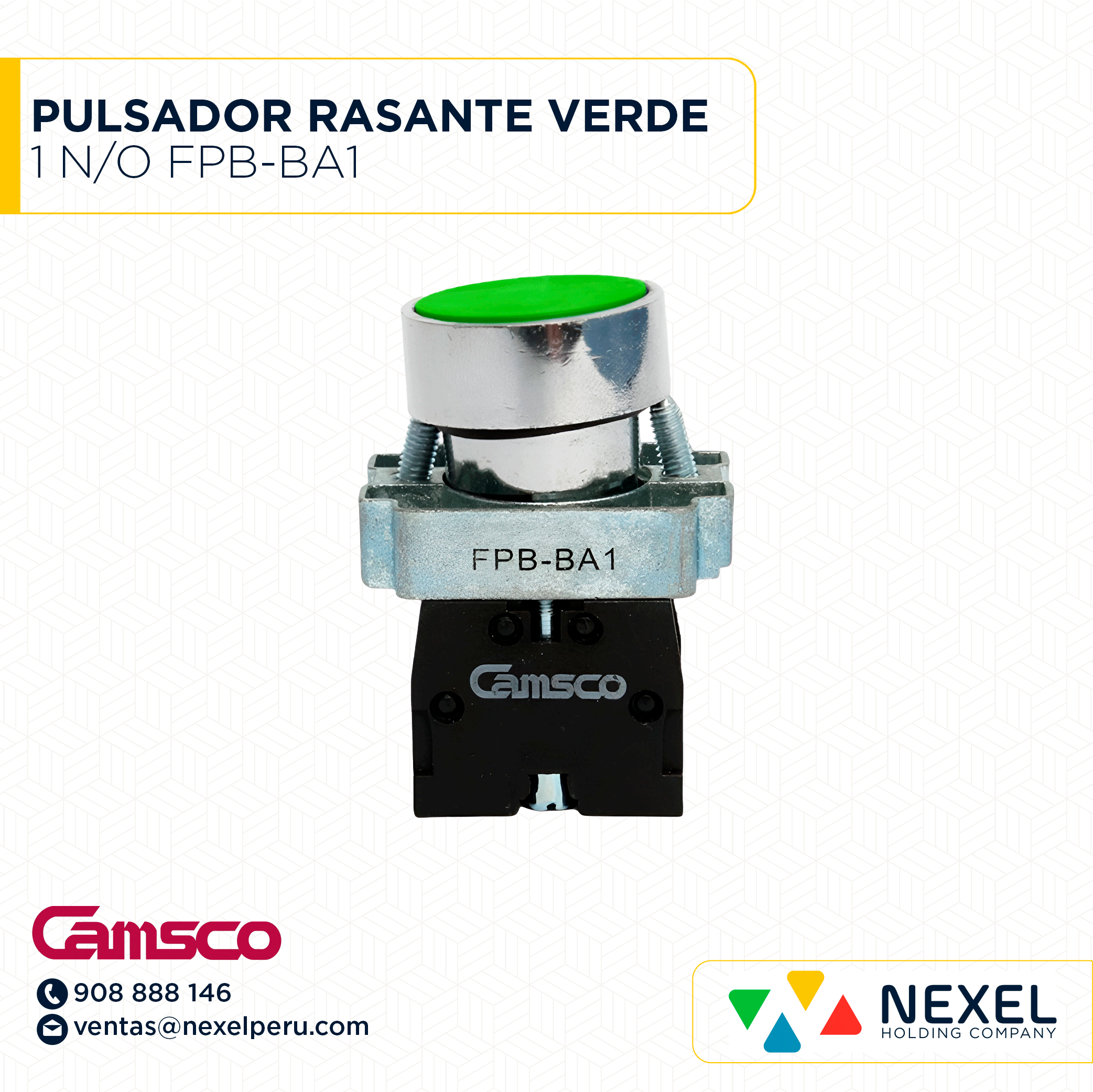 [G63028-O] OUT- PULSADOR RASANTE VERDE 1 N/O FPB-BA1 CAMSCO