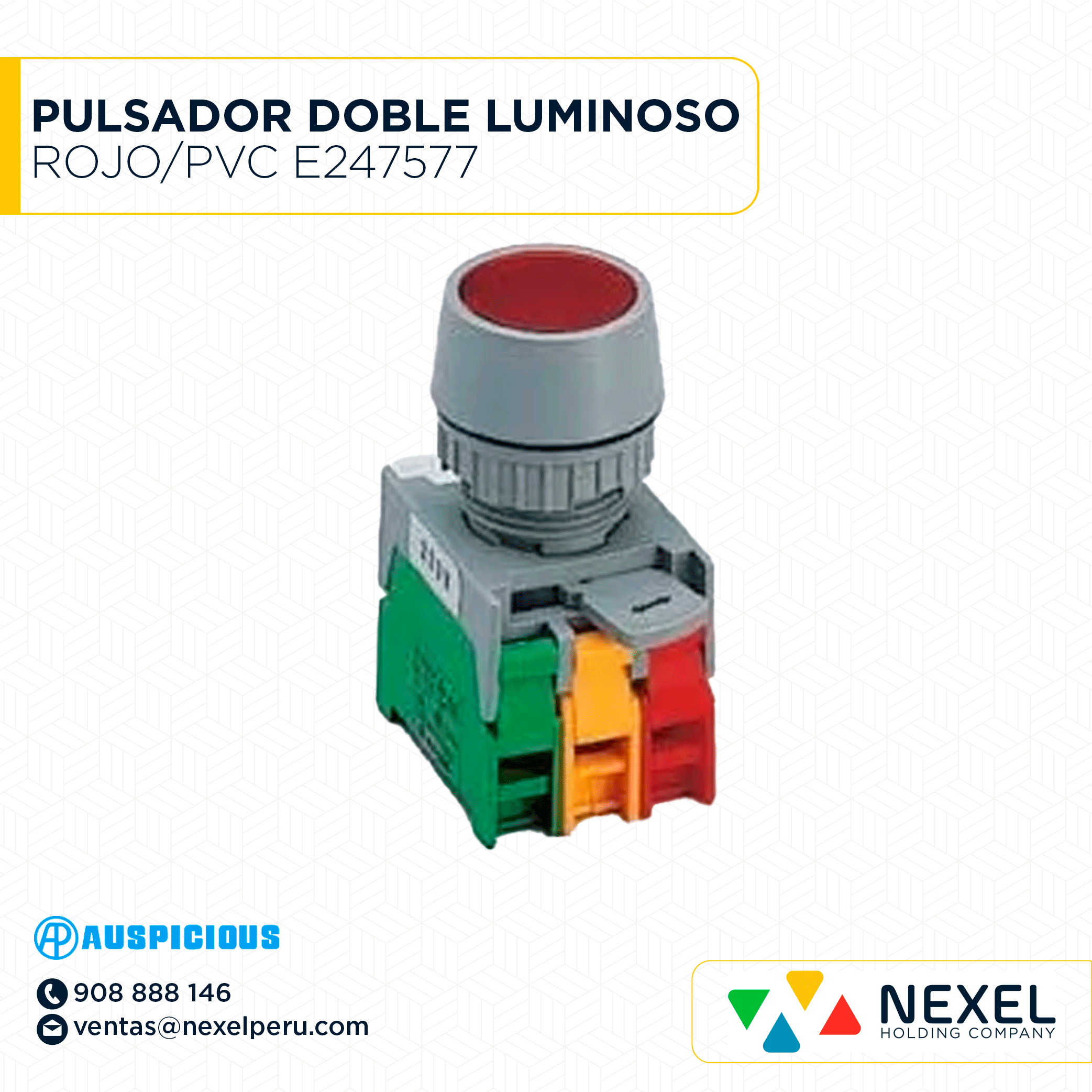 [G63021-O] OUT- PULSADOR DOBLE LUMINOSO ROJO/PVC GLBF22-1OC + 3 BLOCK E247577 AUSPICIOUS