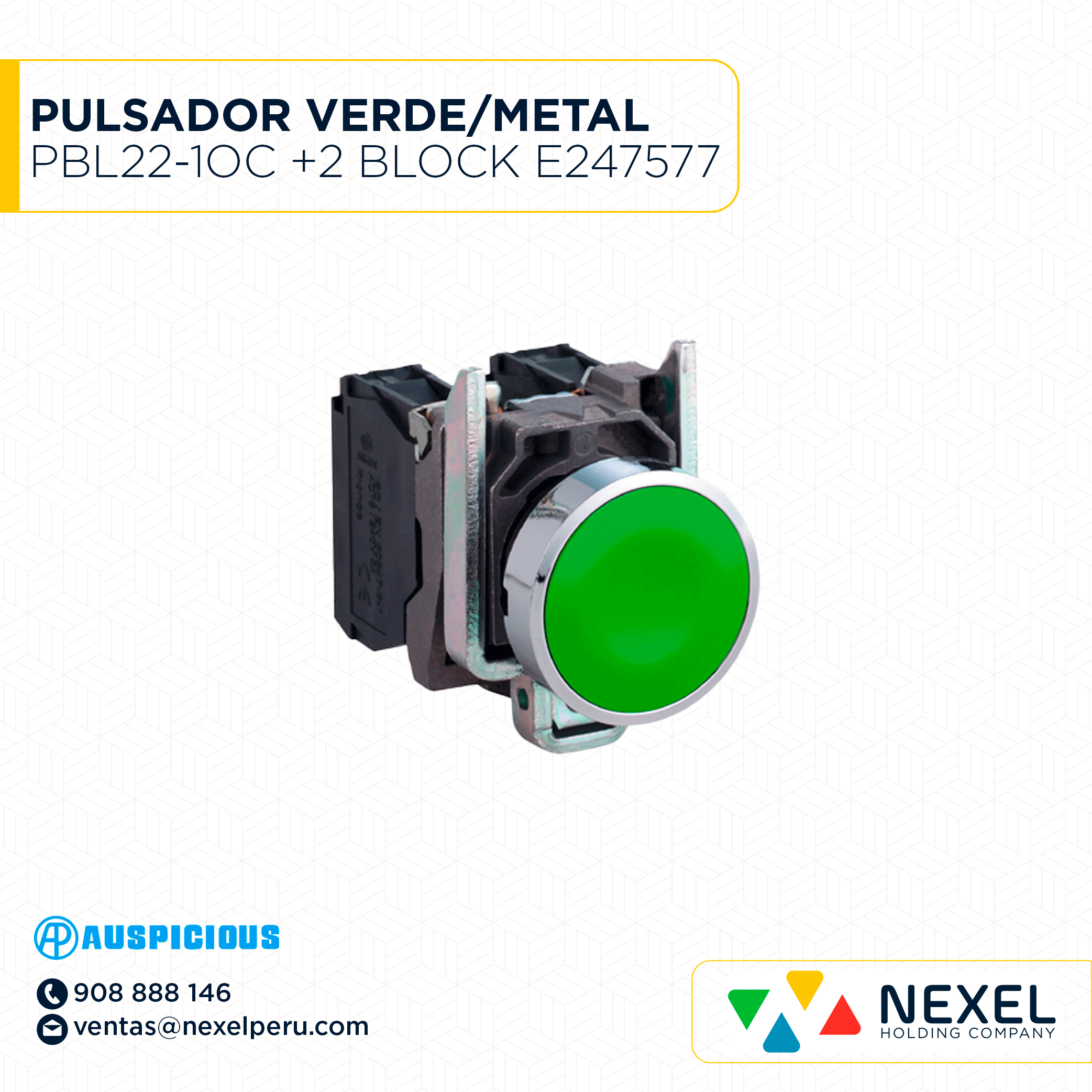 [G63019-O] OUT- PULSADOR VERDE/METAL PBL22-1OC +2 BLOCK E247577 AUSPICIOUS