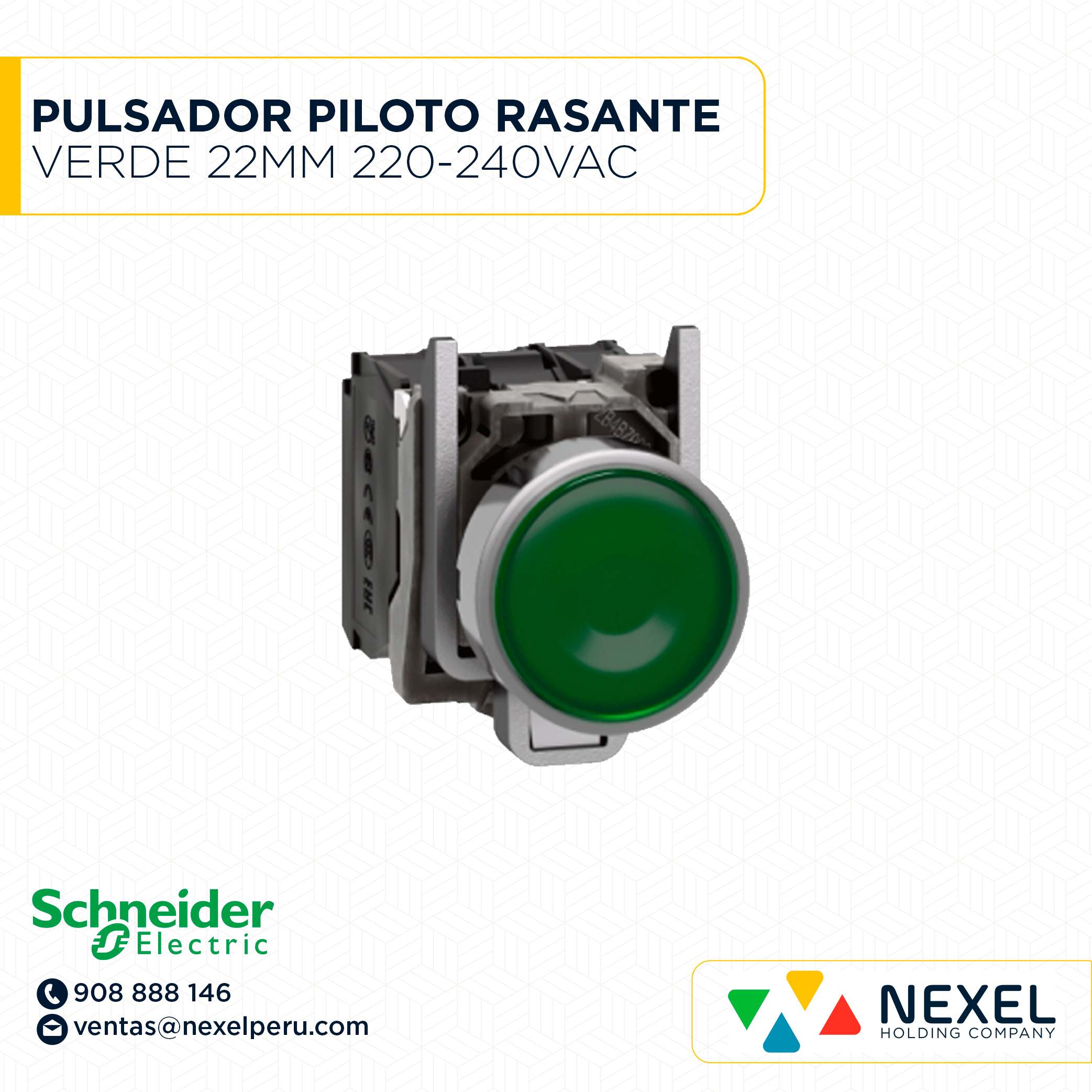 [G62874] PULSADOR PILOTO RASANTE METAL VERDE 22MM 220-240VAC C/LED 1NA+1NC HARMONY XB4BW33M5 SCHNEIDER