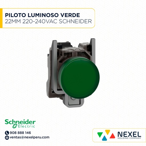 [G62863] PILOTO LUMIN. RASANTE METAL VERDE 22MM 220-240VAC C/LED + BLOCK LUMINOSO LED VERDE 230-240VAC HARMONY ZBVM3 SCHNEIDER