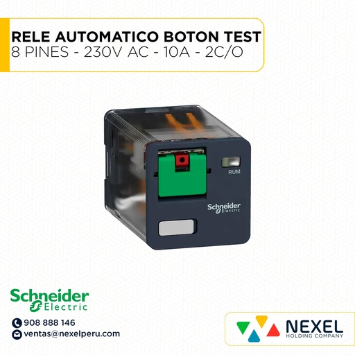 [G32841] RELE UNIVERSAL AUTOMATICO BOTON DE TEST 8 PINES - 230V AC - 10A - 2C/O RUMC21P7 SCHNEIDER