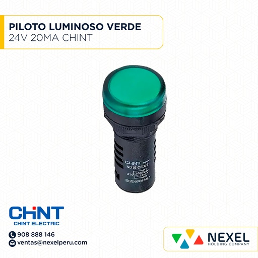 [G62799-O] OUT- PILOTO LUMINOSO LED VERDE 24V 20MA CHINT