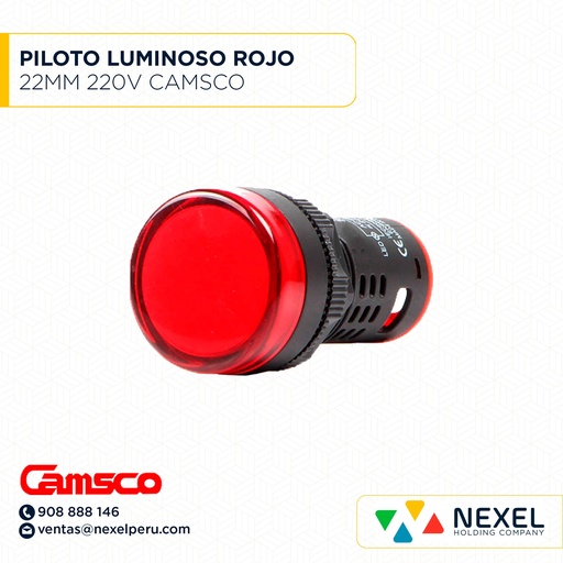 [G62776-O] OUT- PILOTO LUMINOSO LED ROJO 22MM 220V CAMSCO