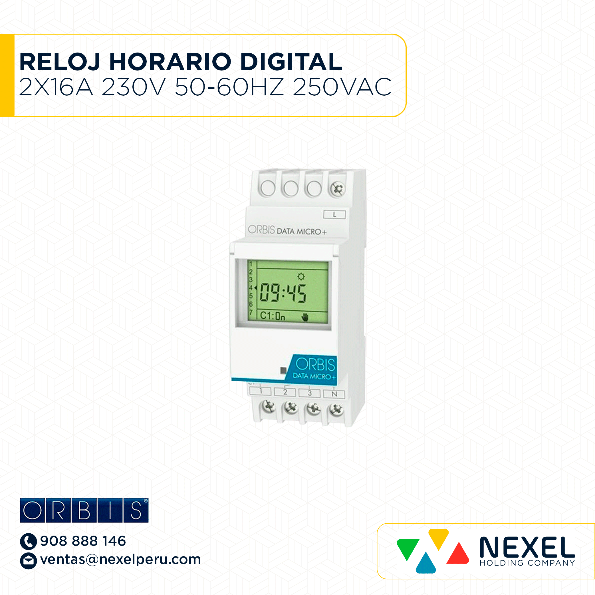 [G72729-O] OUT-RELOJ HORARIO DIGITAL 2X16A 230V 50-60HZ 250VAC OB172012N ORBIS