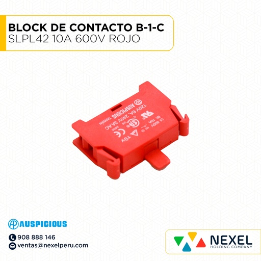 [G62660-O] OUT- BLOCK DE CONTACTO B-1-C SLPL42 10A 600V ROJO AUSPICIOUS
