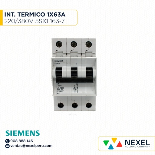 [G12524] INTERR. TERMICO 1X63A 220/380V 3/7KA 5SX1 163-7 SIEMENS
