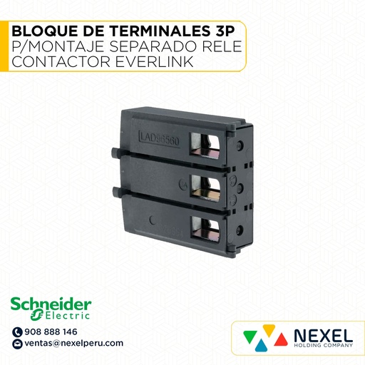 [G32491] BLOQUE DE TERMINALES 3P P/MONTAJE SEPARADO RELE Y CONTACTOR EVERLINK LAD96560 SCHNEIDER