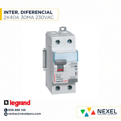 [G12484-O] OUT-INTERRUPTOR DIFERENCIAL 2X40A 230VAC 30MA HPI DX3-ID 411591 LEGRAND