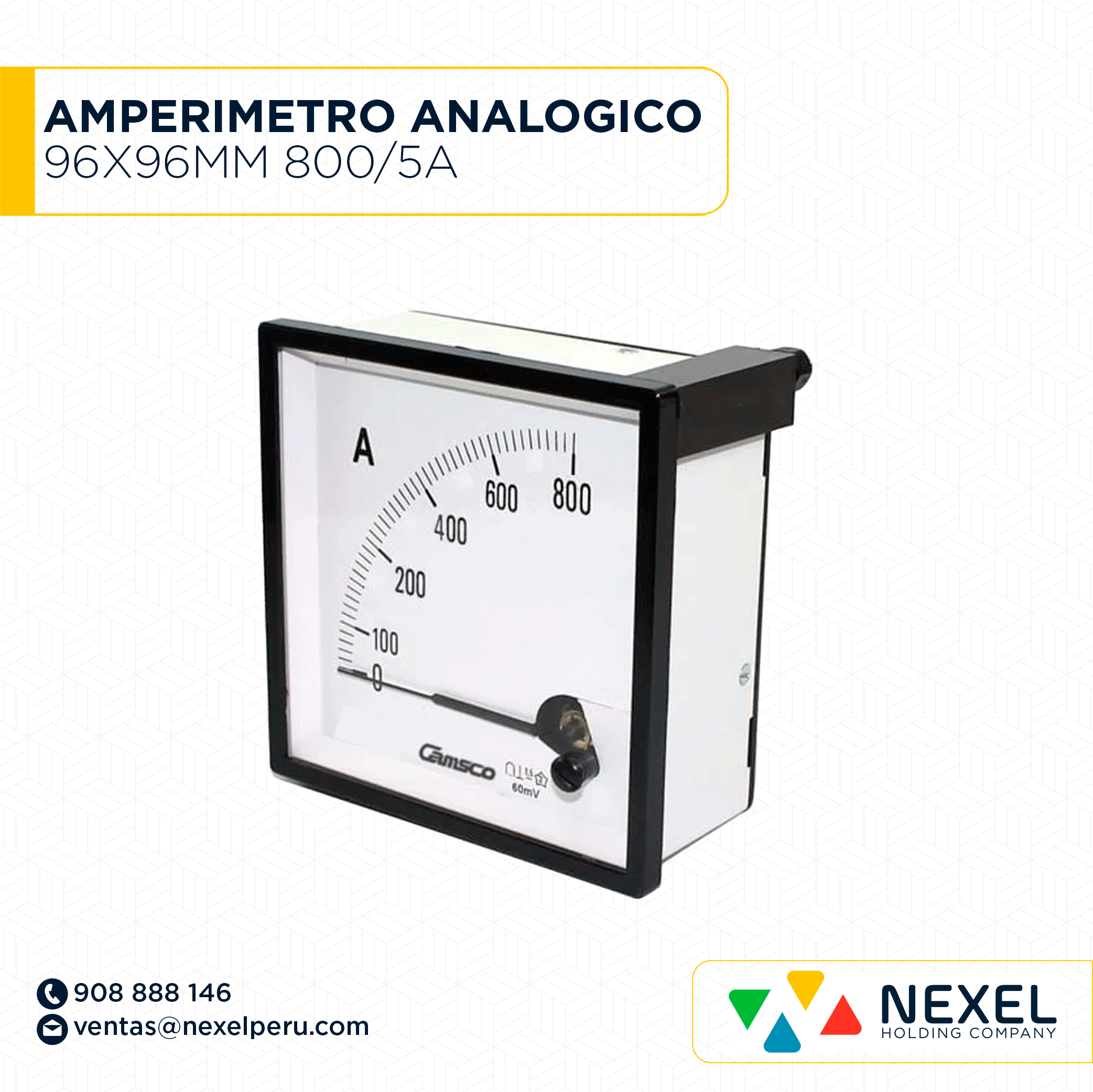 [G72461-O] OUT- AMPERIMETRO ANALOGICO 96X96MM 800/5A IMPORTADO