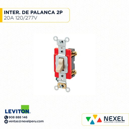 [F102140] INTERRUPTOR DE PALANCA SILENCIOSO DOS POLOS 20 A. 120/277 V LEVITON