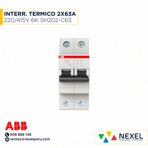 [G11210] INTERR. TERMICO 2X63A 230/400V 6K SH202-C63 ABB