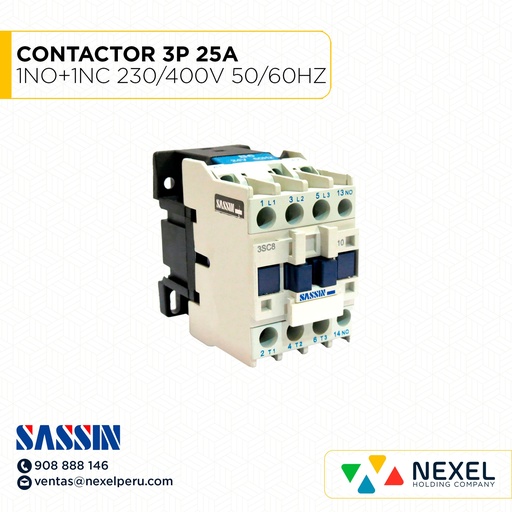 [G31159] CONTACTOR 3P 25A (1NO+1NC) 230/400V 50/60 HZ COD:3SC8-2511 SASSIN