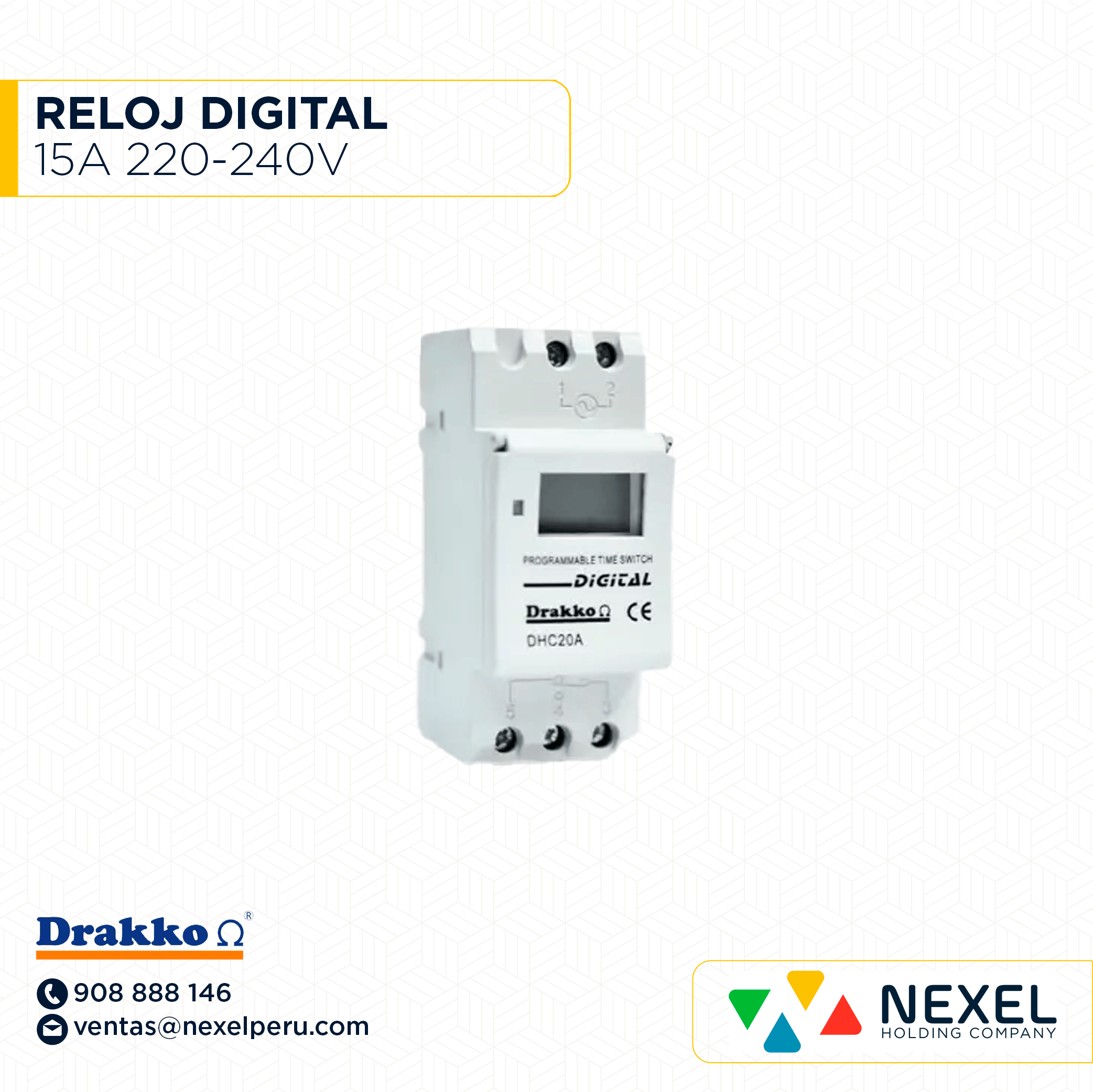 [G71117-O] OUT- RELOJ DIGITAL 15A 220-240V DRAKKO