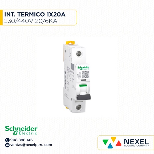 [G11114] INTERR. TERMICO 1X20A 230/440VAC 20/6KA IC60N A9F74120 SCHNEIDER