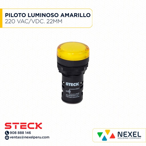 [G61090] PILOTO LUMINOSO AMARILLO CON LED 220 VAC/VDC. 22MM / S-LDS2203 STECK