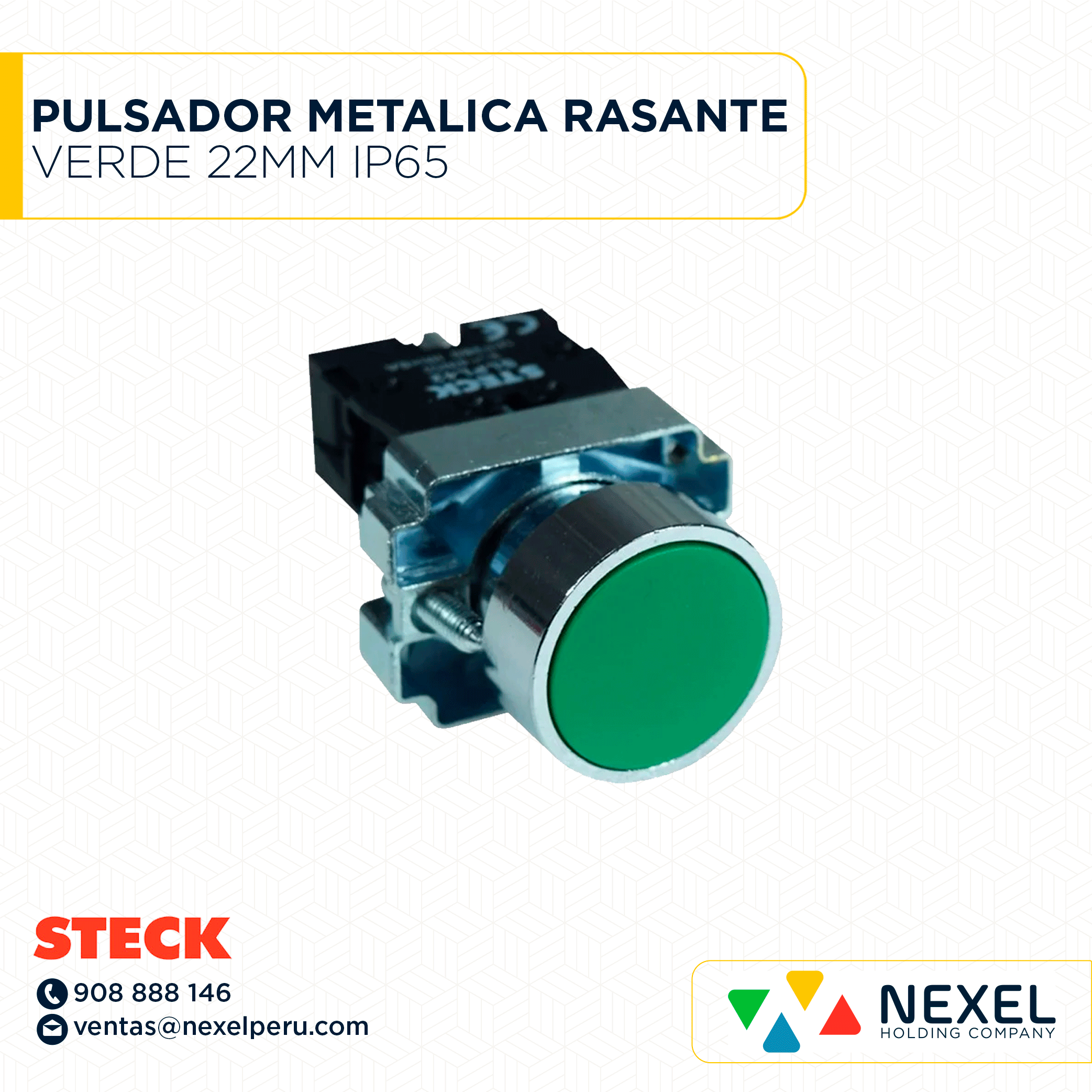 [G61088-O] OUT-PULSADOR METALICA RASANTE VERDE 22MM IP65 S-LMRN2 C/ BLOCK DE CONTACTO STECK