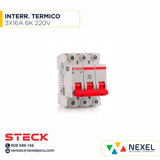 [G11082] INTERRUPTOR TERMICO 3X16A. 6KA/220V RIEL / SDZ-D63C16 STECK