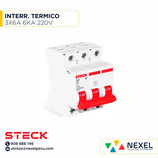 [G11081] INTERRUPTOR TERMICO 3X6A. 6KA/220V RIEL / SDZ-D63C06 STECK