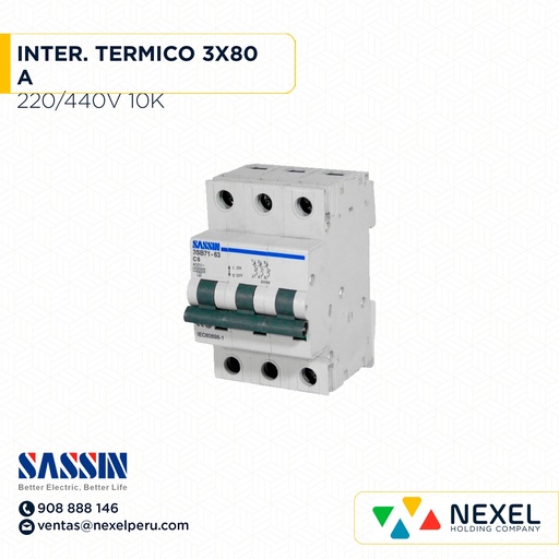 [G11075] INTERR. TERMICO RIEL DIN 3X80A 10K 220/400V SASSIN