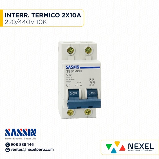 [G11071-O] OUT- INTERR. TERMICO RIEL DIN 2X10A 10K 220/400V SASSIN
