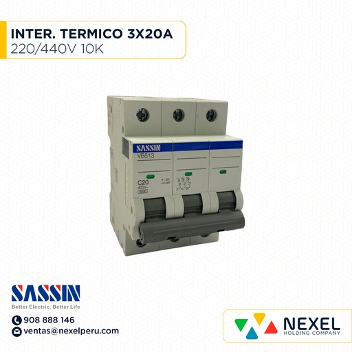 [G11069] INTERR. TERMICO RIEL DIN 3X20A 10K 220/400V SASSIN