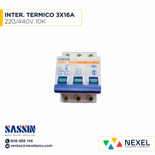 [G11068] INTERR. TERMICO RIEL DIN 3X16A 10K 220/400V SASSIN