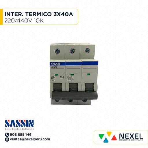 [G11047] INTERR. TERMICO RIEL DIN 3X40A 10K 220/400V SASSIN