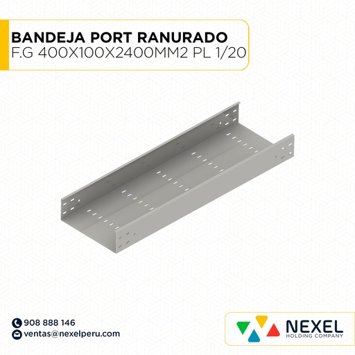 [C12308] BANDEJA PORTACABLE RANURADO F.G 400X100X2400MM2 PL 1/20 CON TAPA NACIONAL