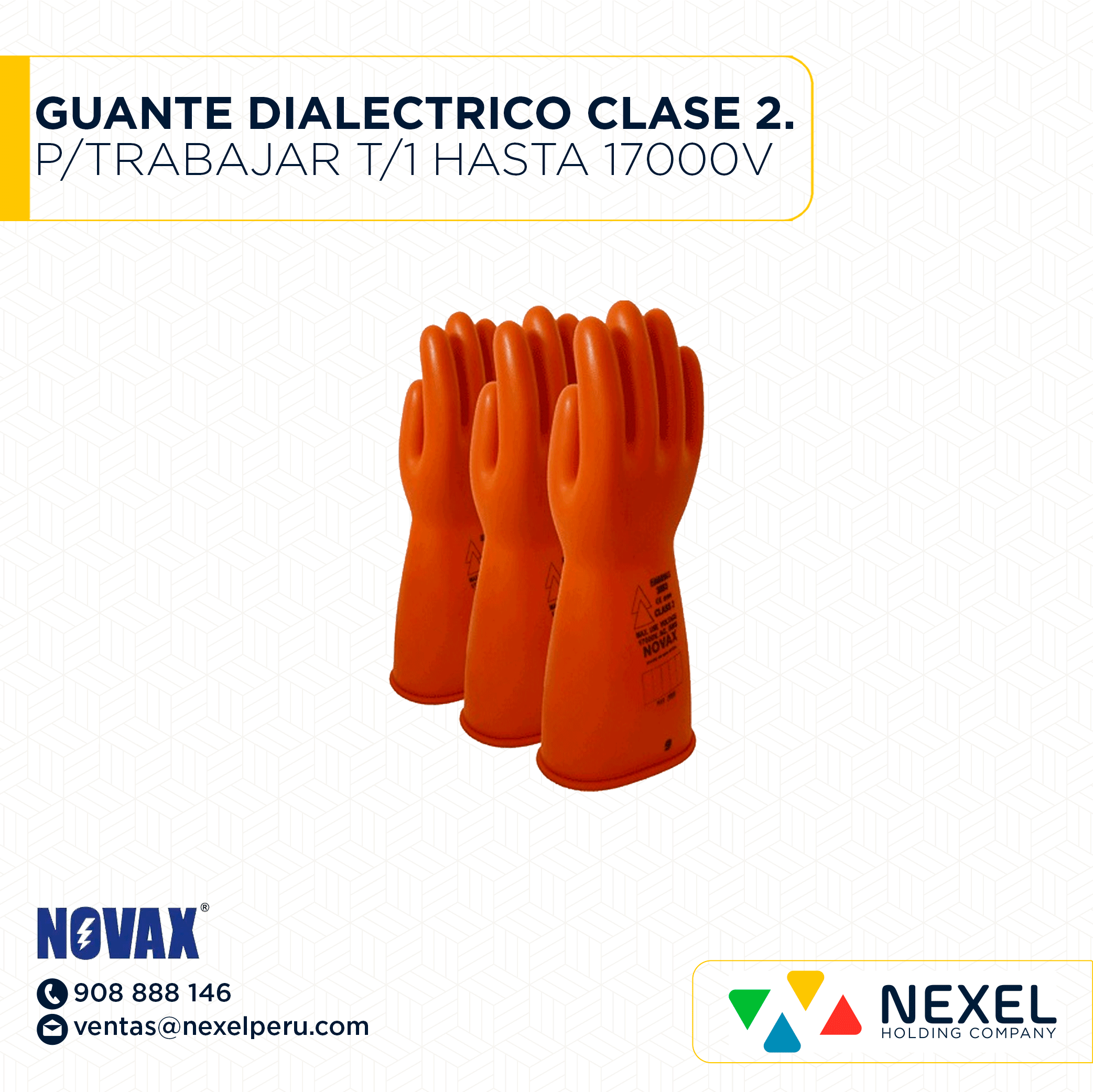 [K13749-O] OUT- GUANTE DIALECTRICO CLASE 2. P/TRABAJAR T/1 HASTA 17000V NOVAX